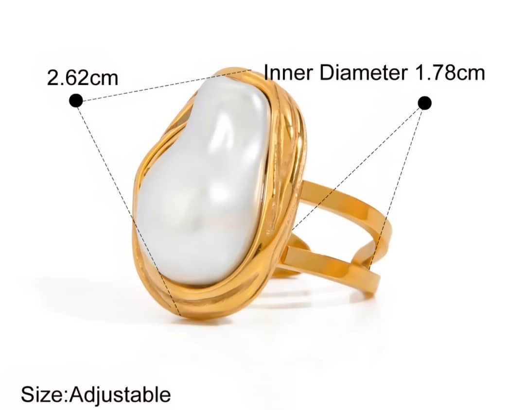 Bague "Nacrée" Perle Baroque et Acier Inoxydable
