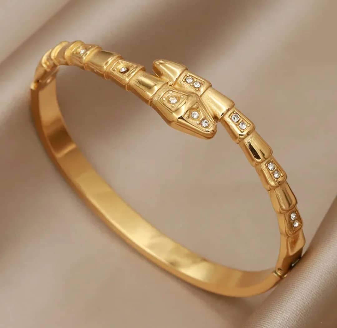 Bracelet Jonc "Serpentine II" Serpent Serti de Strass