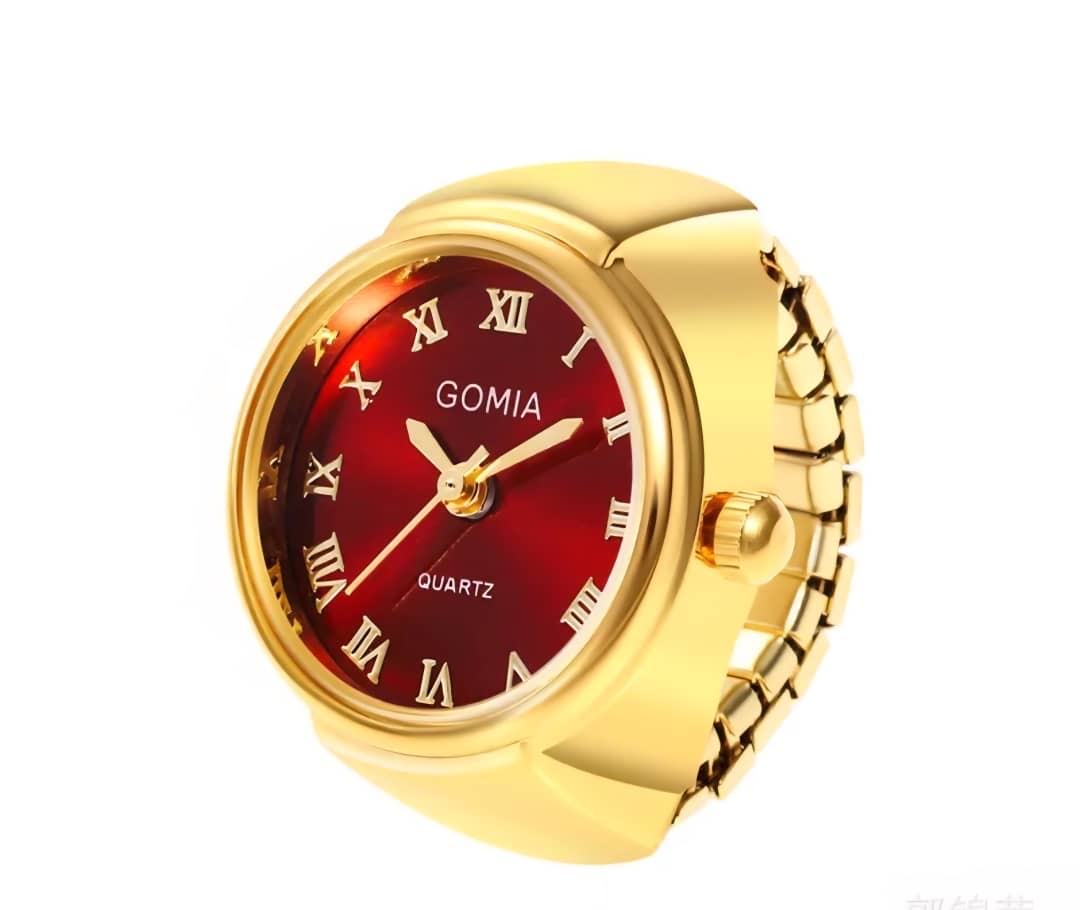 Bague Montre “Horlogère” Cadran Rond Chiffres Romains Plaqué Or 18 Carats