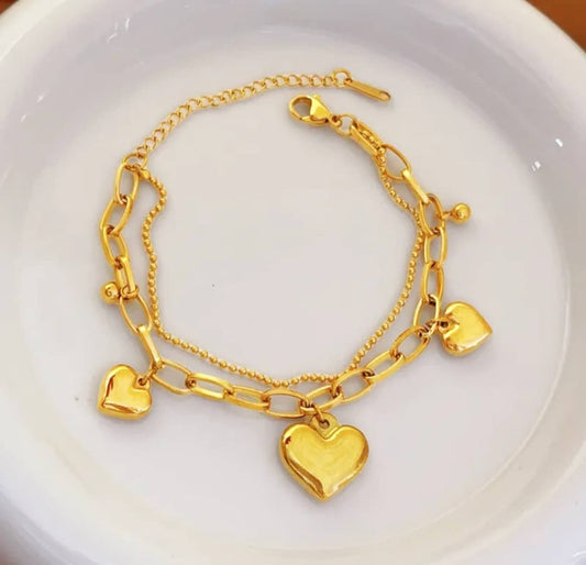 Bracelet "Coeur à Coeur" Double Chaîne