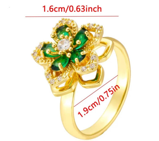 Bague Anti-Stress "Émeraude" Trèfle Tournant Pierres Vertes