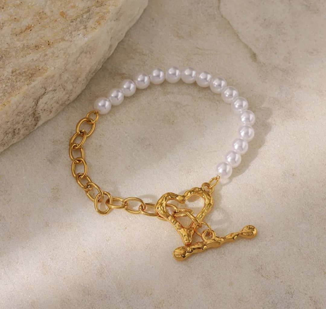 Bracelet "Côté Perles" Mi-Chaîne Mi-Perles