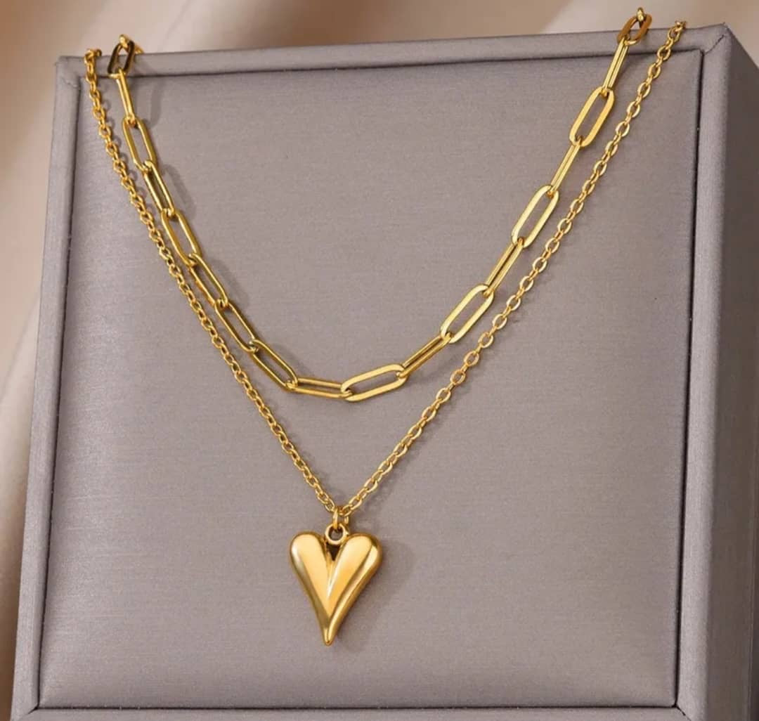 Collier "Le Coeur" Double Rang Cœur Allongé