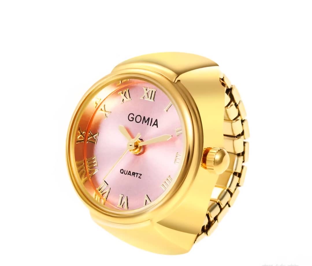 Bague Montre “Horlogère” Cadran Rond Chiffres Romains Plaqué Or 18 Carats