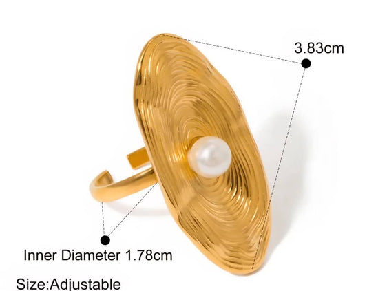 Bague "Solstice" Disque Texturé et Perle