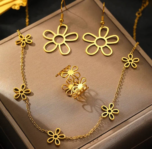 Parure "Flora" Collier, Boucles d'Oreilles et Bague