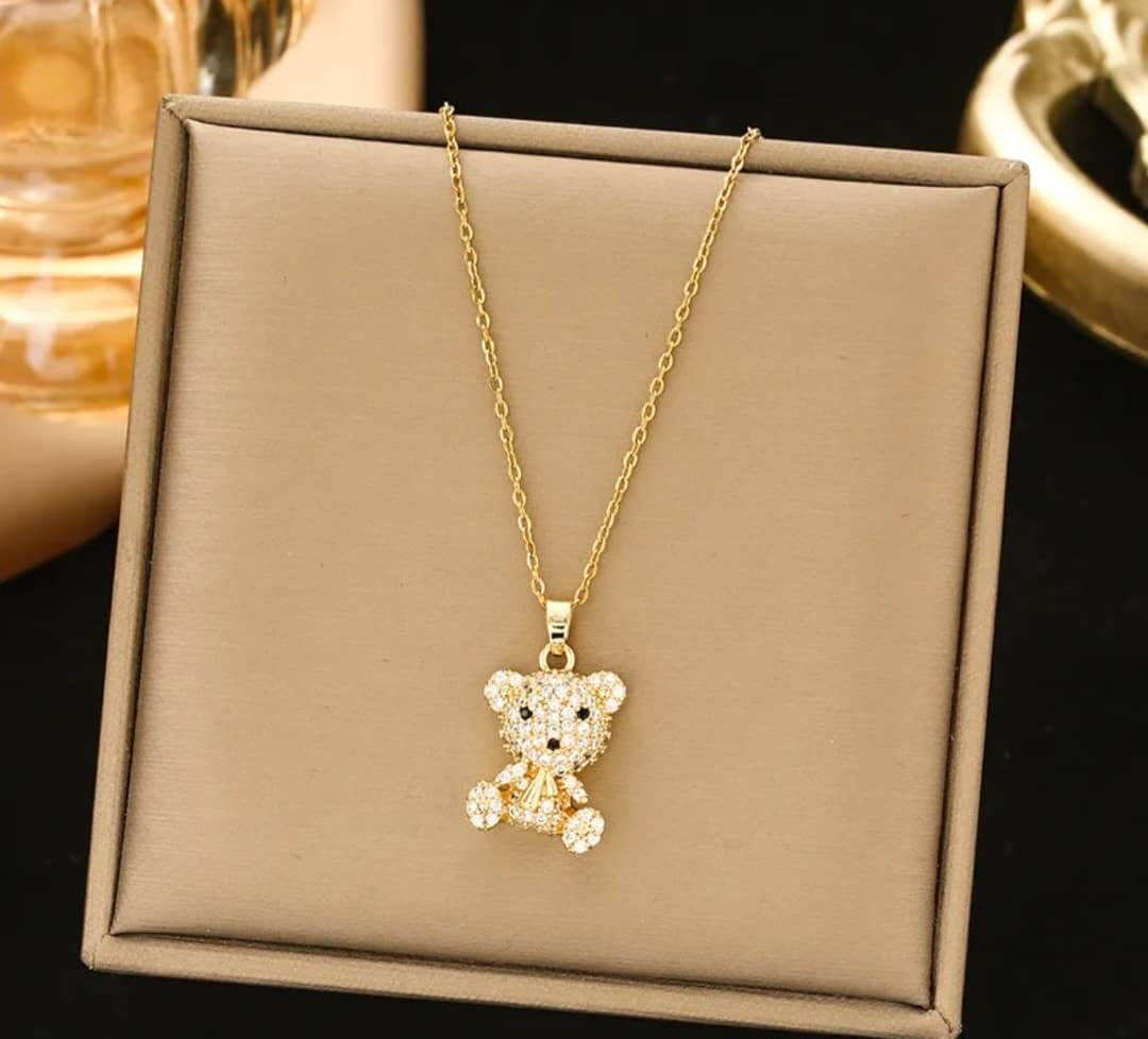 Collier "Petit Ours" Pendentif Ourson Pavé de Strass