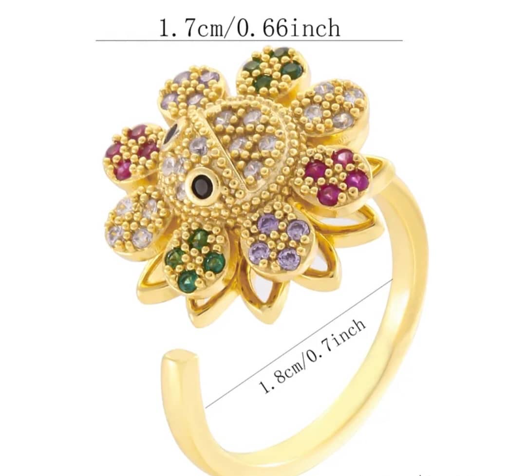 Bague Anti-Stress "Lotus" Fleur Tournante Pierres Multicolores
