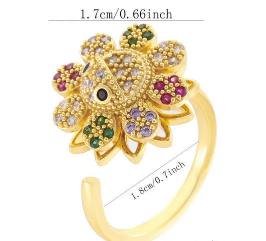Bague Anti-Stress "Lotus" Fleur Tournante Pierres Multicolores