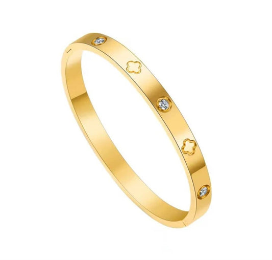 Bracelet Jonc "Céleste" Trèfles et Strass Plaqué