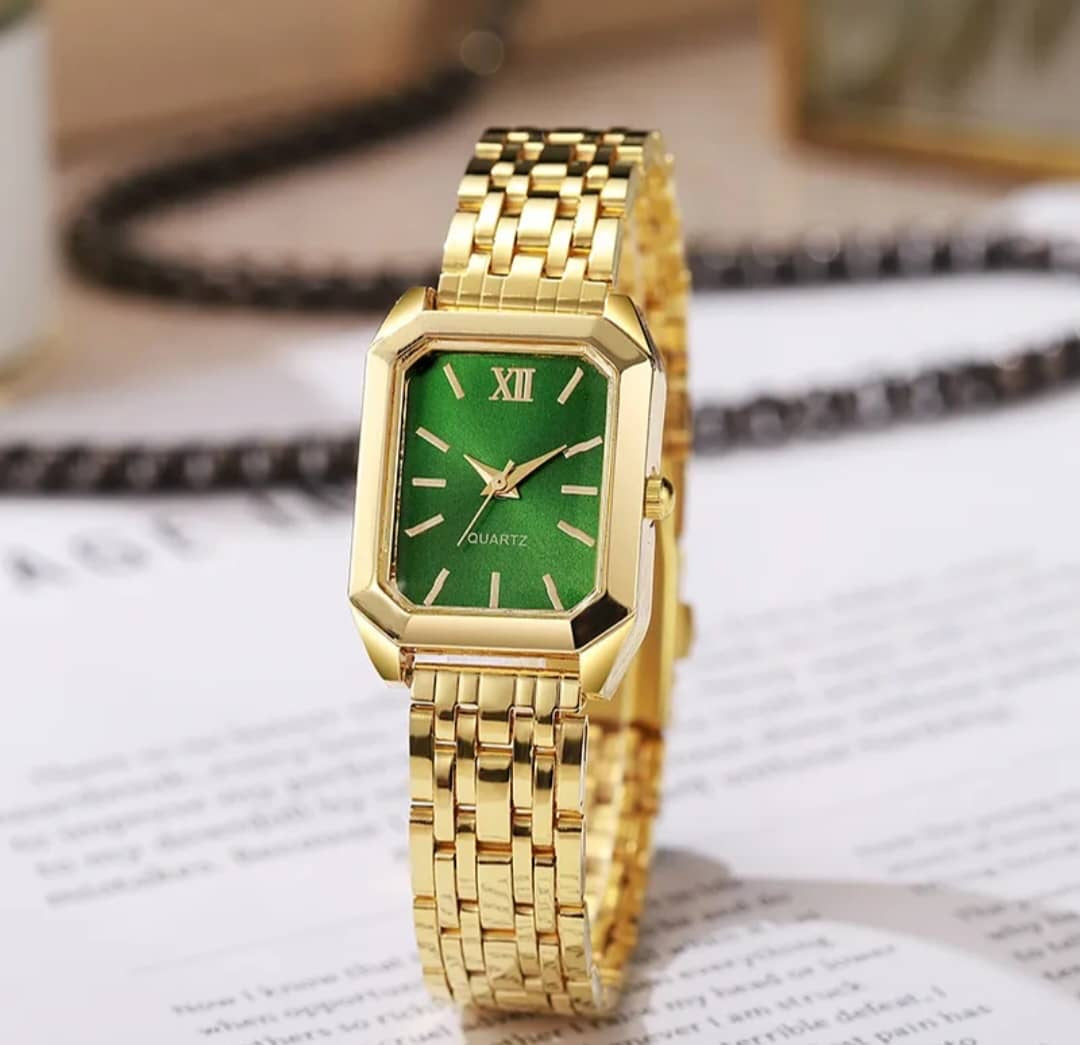 Montre Cadran Vert Femme Élégante Acier Inoxydable