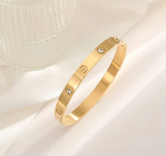 Bracelet Jonc "Éternel Diamant" Motif Vis et Strass