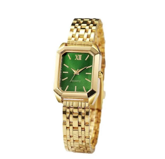 Montre Cadran Vert Femme Élégante Acier Inoxydable